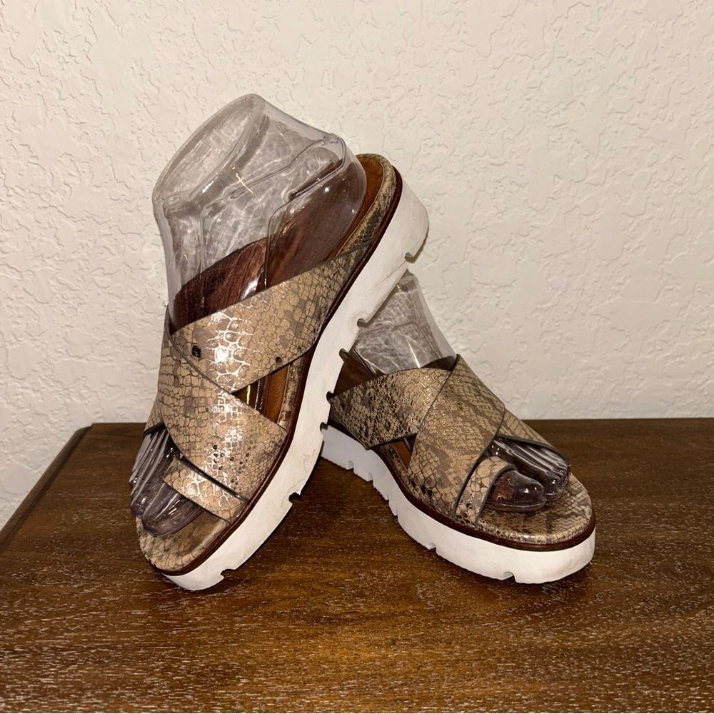 Gentle Souls Snake-Print Brown and Tan Platform Sandals